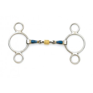 CENTAUR® Blue Steel 2-Ring Gag w/ Loose Brass Roller Disks