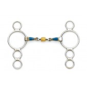 Centaur Blue Steel 3-Ring Gag with Loose Brass Roller Disks